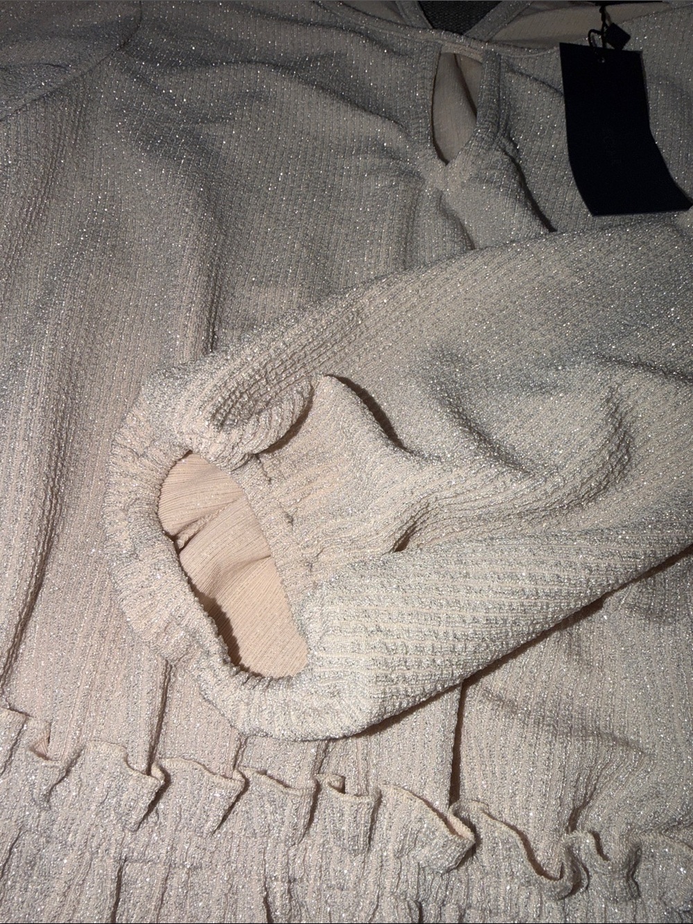 NWT - Eclair Cream Textured sparkling Long-Sleeve Peplum Top. size S - Picture 4 of 4